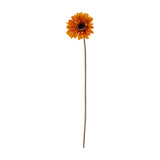 Hill Interiors Soft Yellow Gerbera Stem in orange-yellow with layered petals and a dark centre on a slim wrapped plastic stem, shown on a white background.