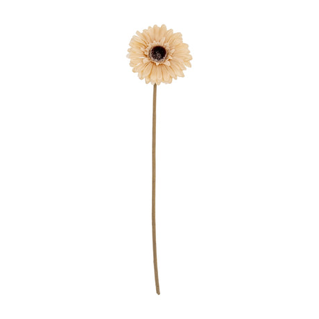 Hill Interiors Cream Gerbera Stem, a faux flower with a single open bloom of pale cream petals and dark textured centre on a long stem, on white.