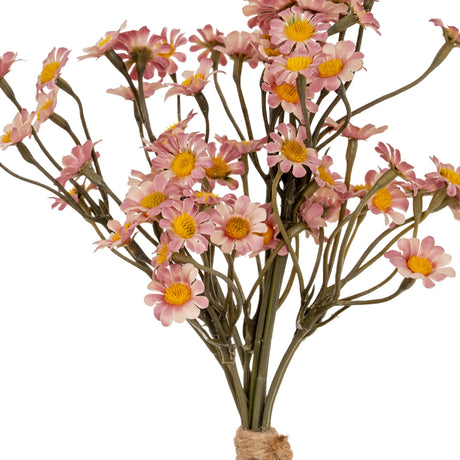 Hill Interiors Pink Daisy Bunch faux flower stem with clusters of soft pink layered petals around golden centres on slim green stems.