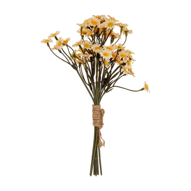 Hill Interiors Cream Daisy Bunch faux flower stems with soft yellow centres, tied with jute twine at the base, shown on a plain white background.
