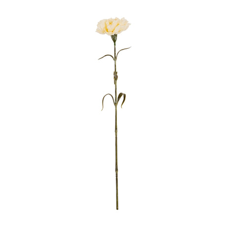 Hill Interiors Cream Carnation Stem with ruffled cream bloom atop a slender green stem with narrow leaves, shown on a plain white background.