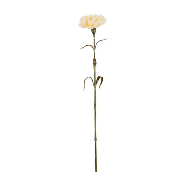 Hill Interiors Cream Carnation Stem with ruffled cream bloom atop a slender green stem with narrow leaves, shown on a plain white background.