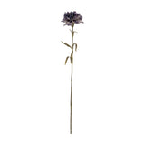Hill Interiors Purple Carnation Stem with a ruffled, layered bloom in muted purple atop a slim green leafy stem, shown against a plain white background.