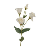 Hill Interiors White Lisianthus Spray faux flower stem with open cream blooms, tighter buds and slim green leaves, shown on a plain white background.