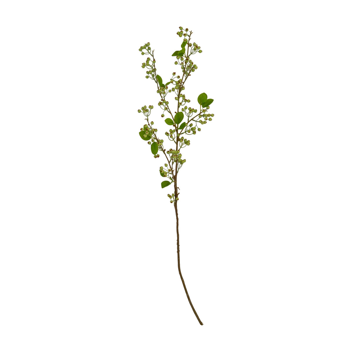 Hill Interiors Green Mossberry Large Branch, a tall faux foliage stem with clustered green leaves and berry-like details, shown on a plain white background.