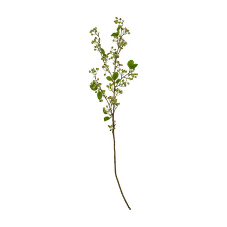Hill Interiors Green Mossberry Large Branch, a tall faux foliage stem with clustered green leaves and berry-like details, shown on a plain white background.