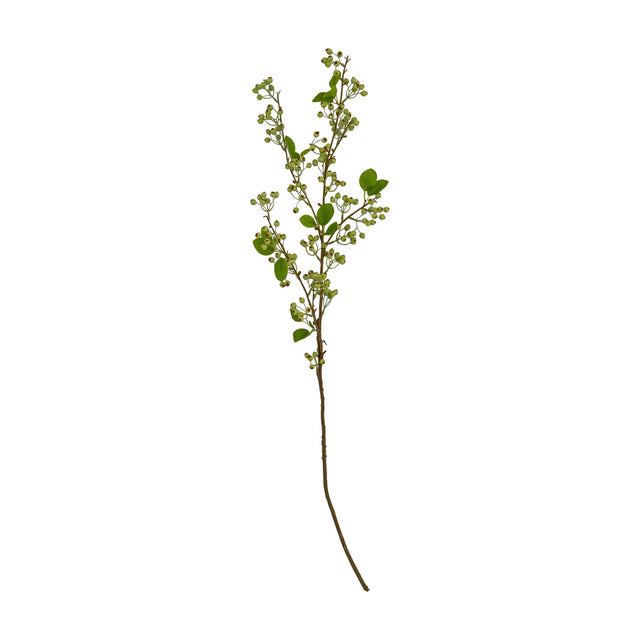 Hill Interiors Green Mossberry Large Branch, a tall faux foliage stem with clustered green leaves and berry-like details, shown on a plain white background.