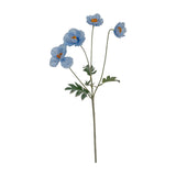 Hill Interiors Blue Papaver Poppy Spray with open blue blooms, buds, and green foliage on a slender stem, shown against a plain white background.