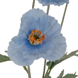 Hill Interiors Blue Papaver Poppy Spray with crinkled pale blue petals and orange stamens on a slender green stem, shown against a white background.