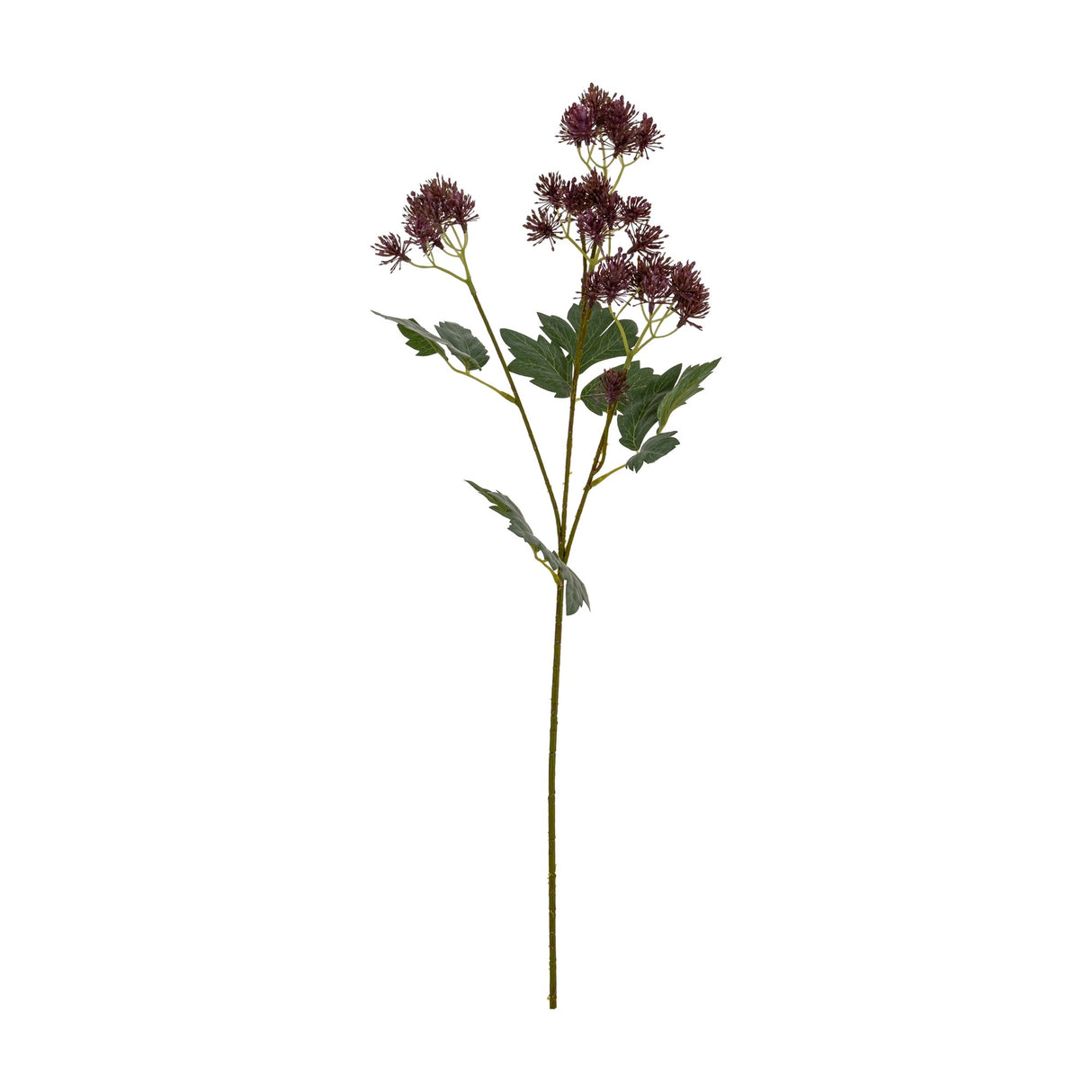Hill Interiors Purple French Meadow Spray, a faux flower stem with clusters of small purple blooms and green foliage, shown on a plain white background.