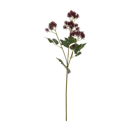 Hill Interiors Purple French Meadow Spray, a faux flower stem with clusters of small purple blooms and green foliage, shown on a plain white background.