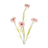Hill Interiors Pink Cornflower Stem, a 77cm faux flower spray with four frilled pink blooms and slim green foliage, shown on a plain white background.