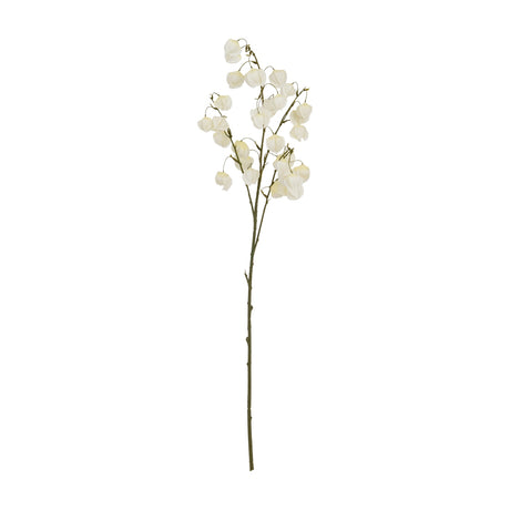 Hill Interiors White Physalis Spray, a 100cm faux flower stem with matte white lantern-like pods along branching green stems, shown on a plain white background.
