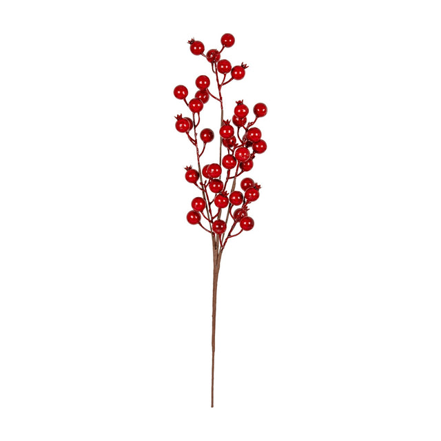 Hill Interiors Festive Berry Branch Spray with clusters of glossy red berries on slender branching stems, shown against a plain white background.