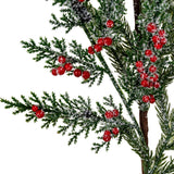 Hill Interiors Frosted Pine Branch Spray with clusters of red winter berries and snow-dusted green needles, shown against a plain white background.