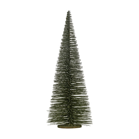Hill Interiors Large Spindle Brush Tree, a tall tapered faux conifer stem with dense green bristle foliage on a small round base, shown on a white background.