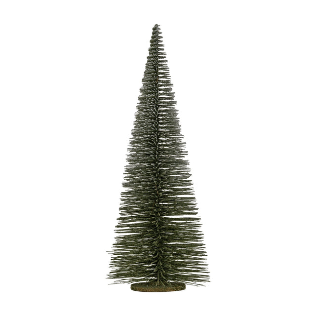 Hill Interiors Large Spindle Brush Tree, a tall tapered faux conifer stem with dense green bristle foliage on a small round base, shown on a white background.