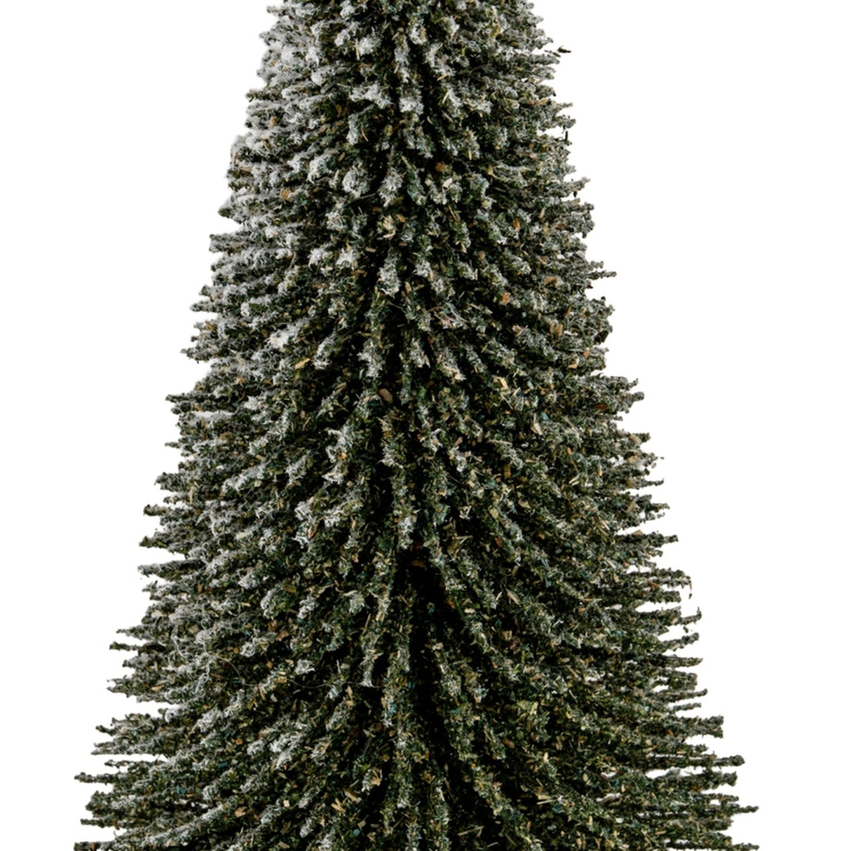 Hill Interiors Medium Spindle Brush Tree, a 30cm faux fir with tapered bristle branches in muted green-brown with light frosting, on a white background.
