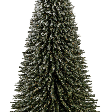 Hill Interiors Medium Spindle Brush Tree, a 30cm faux fir with tapered bristle branches in muted green-brown with light frosting, on a white background.