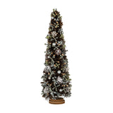 Hill Interiors Large Frosted Forest Tree with frosted foliage, pinecones and silver pearls on a round wooden base, shown against a white background.