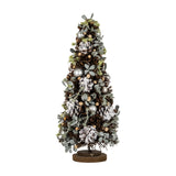 Hill Interiors Medium Frosted Forest Tree with pinecones, silver pearl baubles and eucalyptus sprigs on a round wooden base.