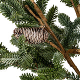 Close-up of Hill Interiors Woodland Pine Teardrop Swag showing dense green pine needles and a textured brown pinecone nestled along a woody stem.