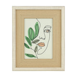 Renabie Photo Frame 22 x 27cm in wood-effect finish with a rope-textured tan inner border, displaying a line-art face and leaf print, shown on a plain white background.