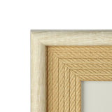 Close-up of the Renabie Photo Frame 22 x 27cm corner, showing a pale wood-effect outer moulding with a wide tan inner border textured like twisted rope, on a white background.