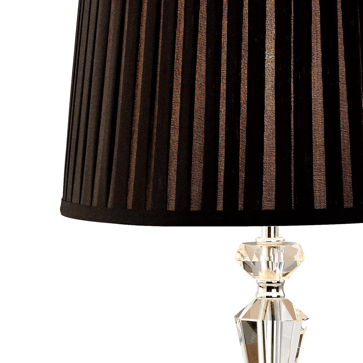 Close-up of the Renee 1 Light Crystal Table Lamp in a silver finish without shade, featuring a clear, faceted glass base set against a plain white background.