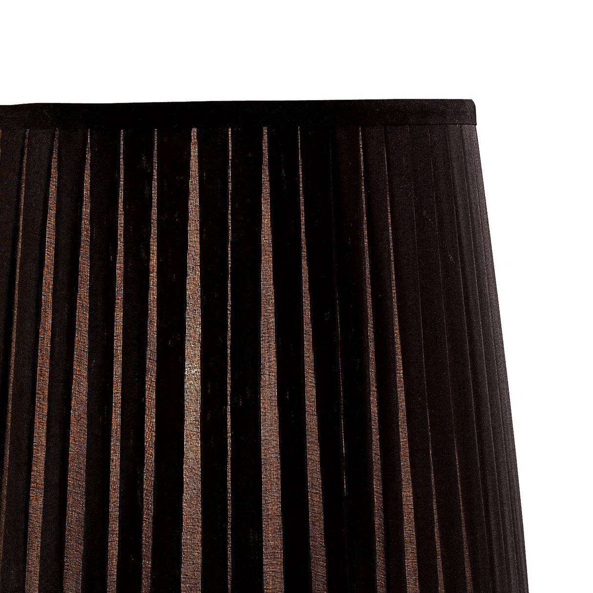 Close-up of the Renee 1 Light Crystal Table Lamp in a silver finish, shown with a black pleated shade (not included), against a white background. Light filters through the textured pleats, highlighting this decorative lighting piece.