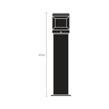 Reveal Louvred cast aluminium outdoor bollard light, 67cm, with square louvred fin head on a slim pedestal, graphite finish, shown against a plain white background with height marker.
