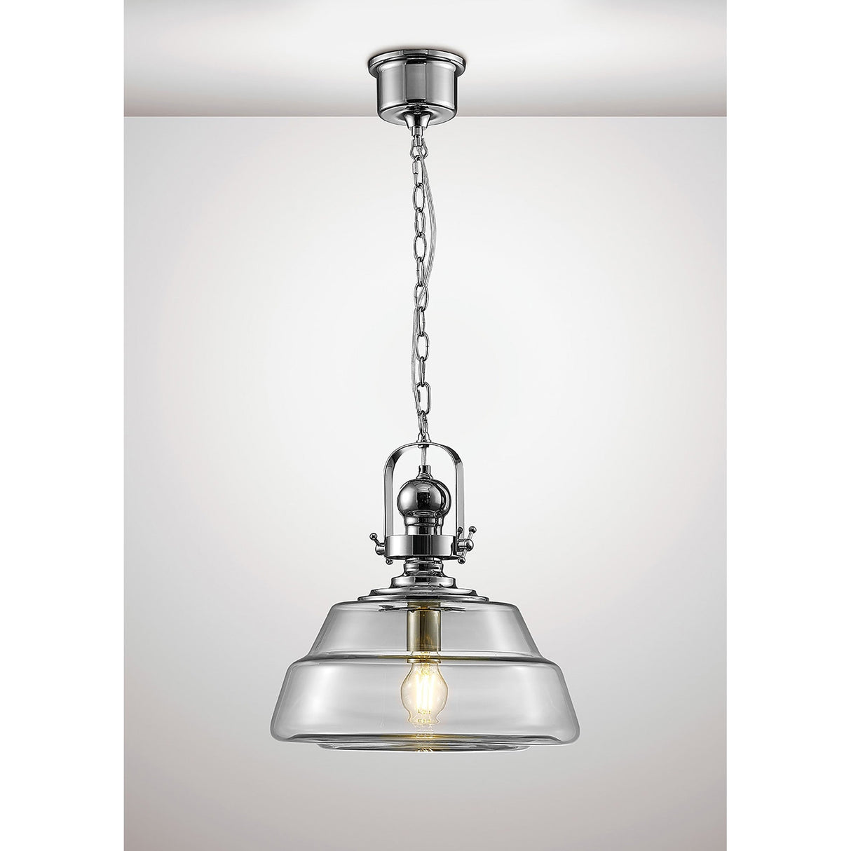 Reyna 39cm Large 1 Light Pendant Light - Polished Chrome & Clear