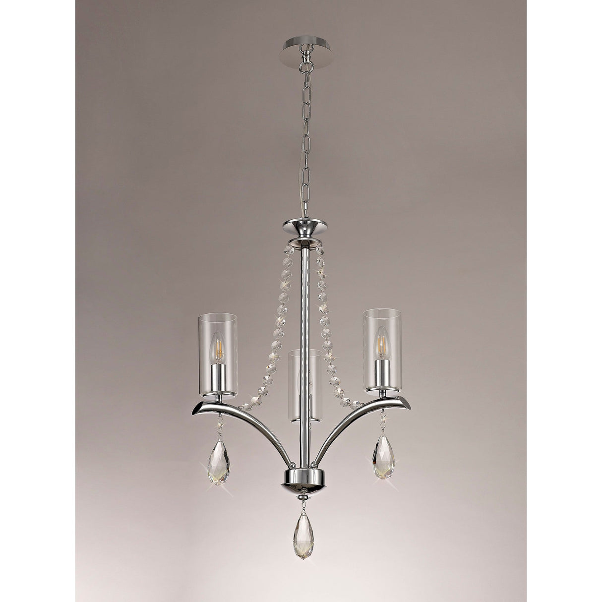 Rhea 50cm 3 Light Crystal & Glass Chandelier - Polished Chrome