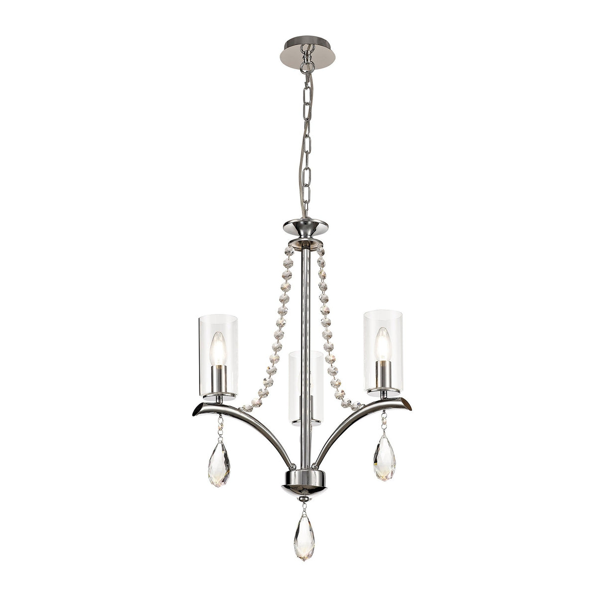 Rhea 50cm 3 Light Crystal & Glass Chandelier - Polished Chrome