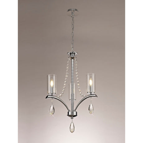 Rhea 50cm 3 Light Crystal & Glass Chandelier - Polished Chrome