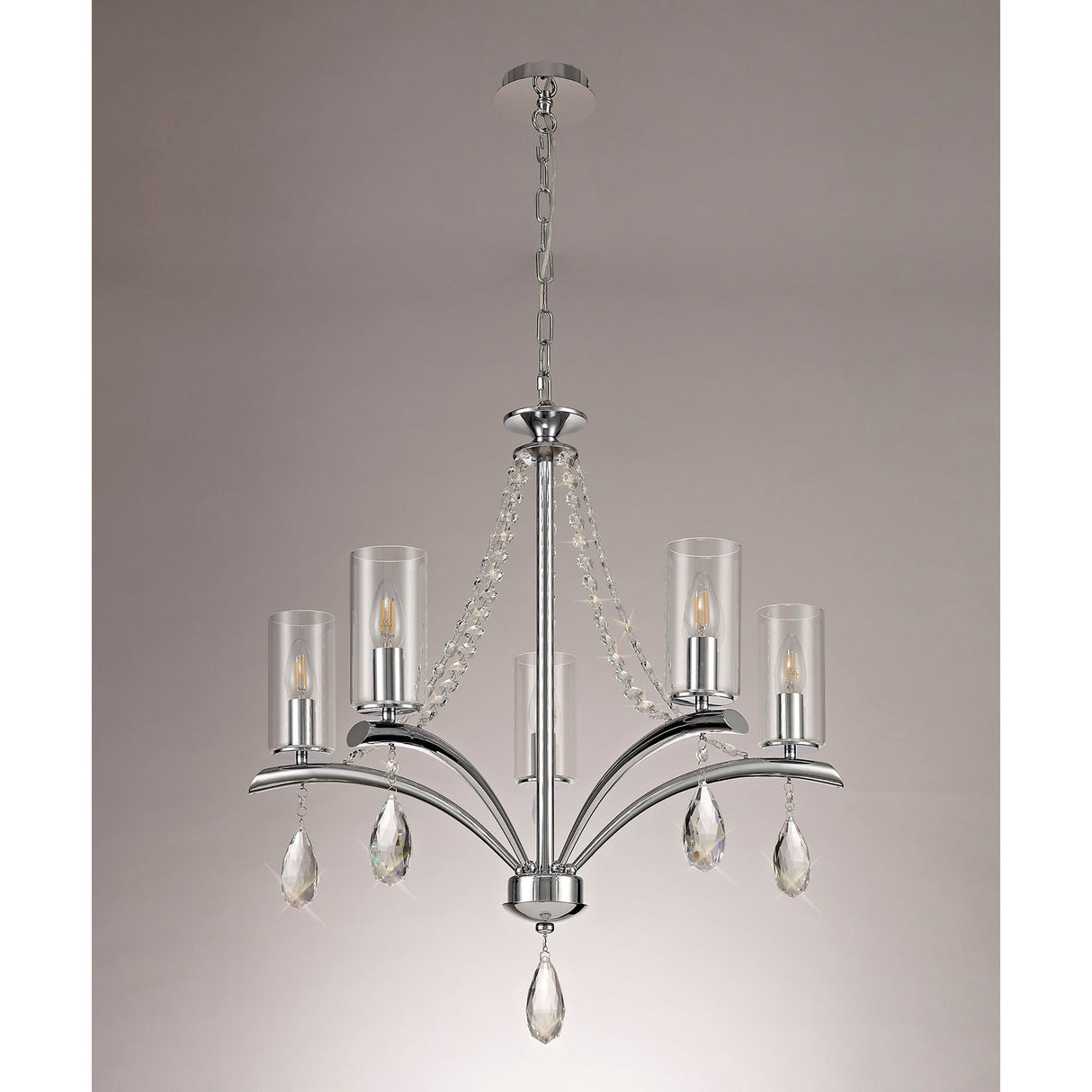 Rhea 64cm 5 Light Crystal & Glass Chandelier - Polished Chrome