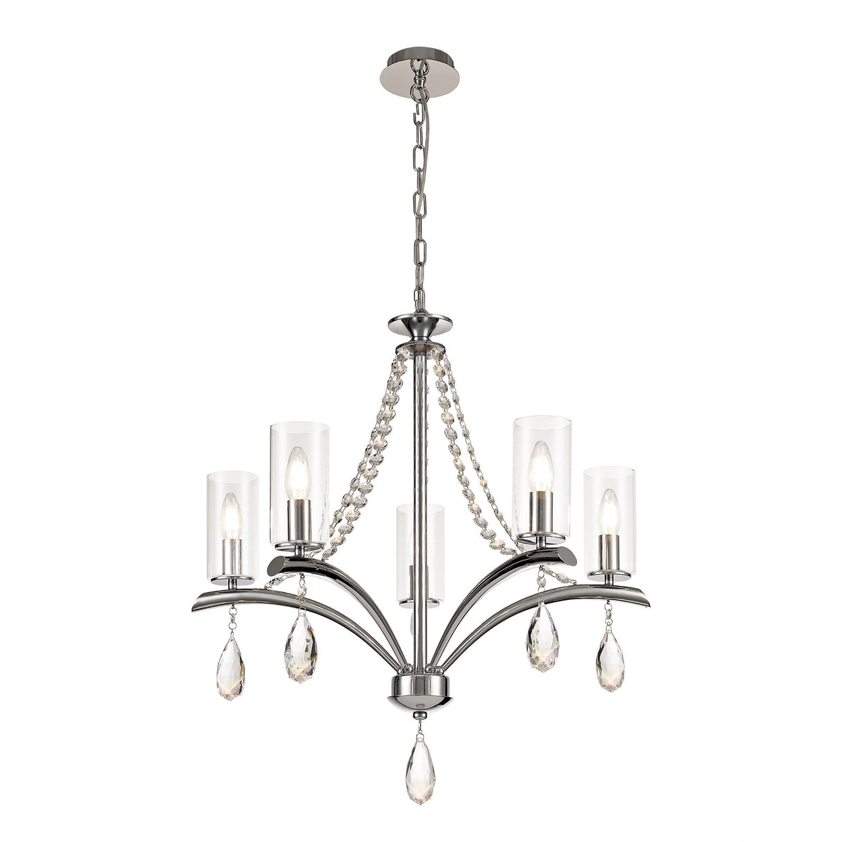 Rhea 64cm 5 Light Crystal & Glass Chandelier - Polished Chrome