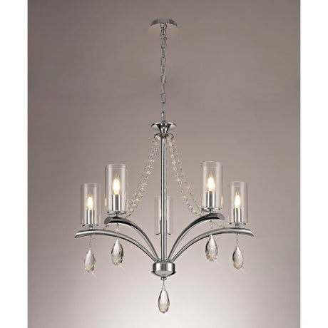 Rhea 64cm 5 Light Crystal & Glass Chandelier - Polished Chrome