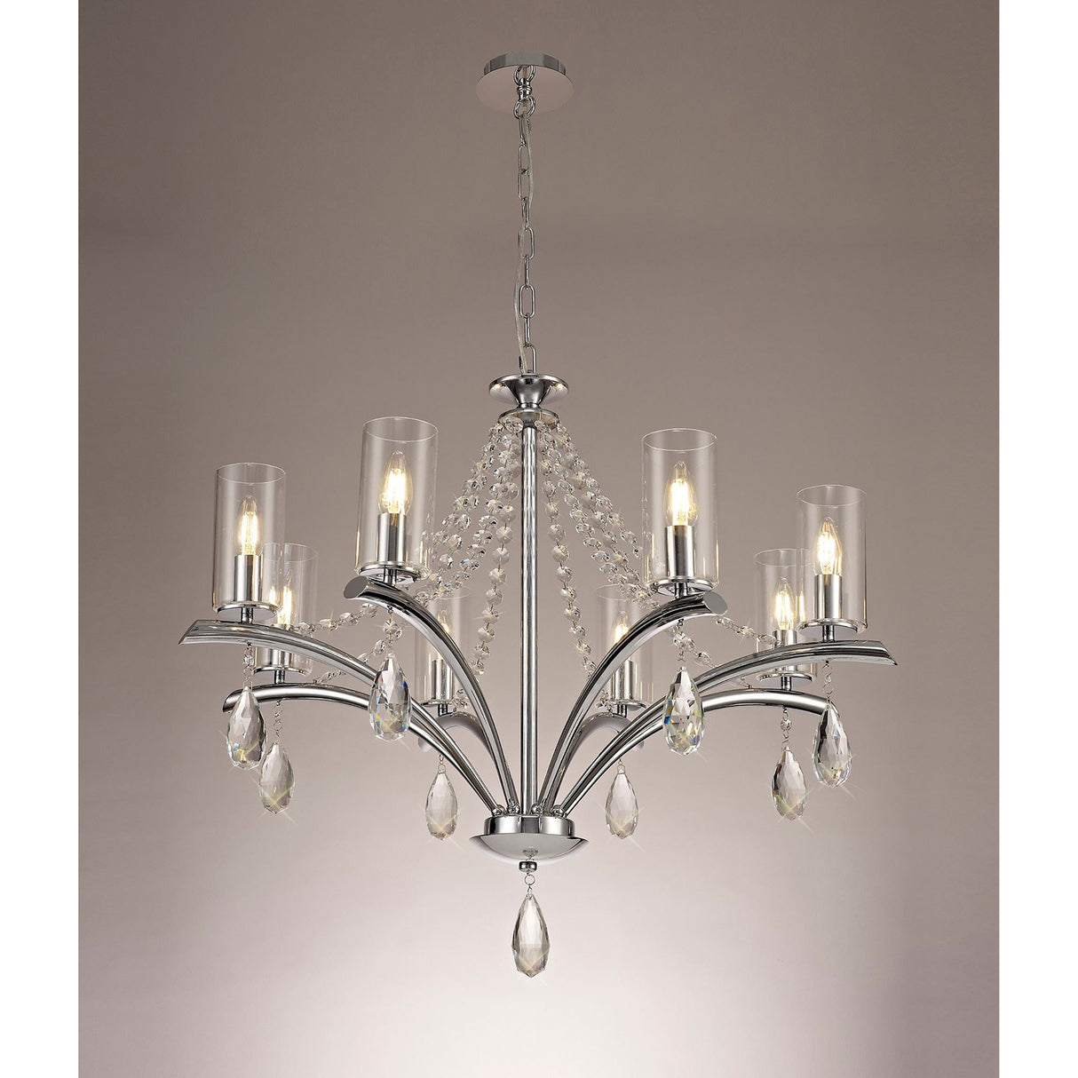 Rhea 80cm 8 Light Crystal & Glass Chandelier - Polished Chrome