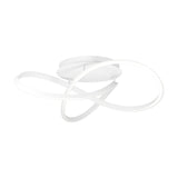 Riaza LED Ceiling Light in white, featuring a looping ribbon-style shade mounted on short rods beneath a round ceiling canopy, shown on a plain white background.