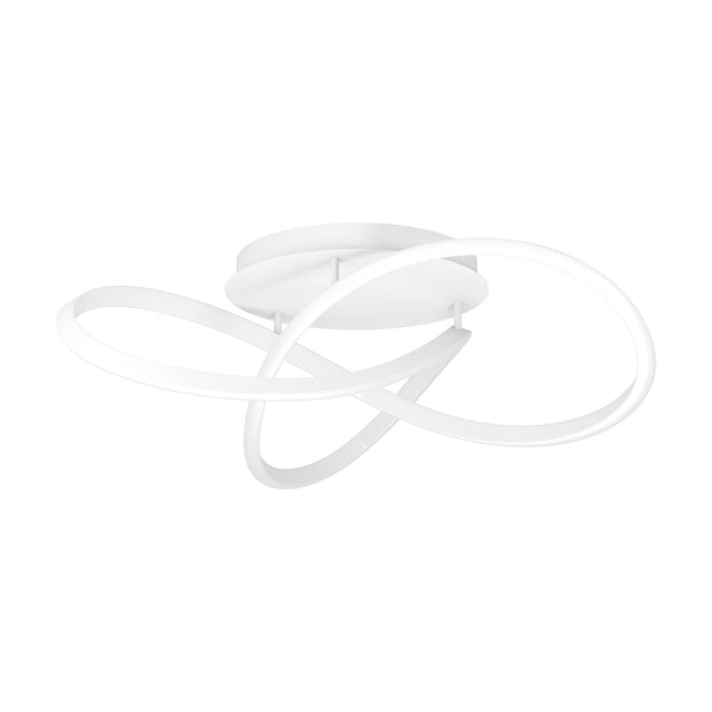 Riaza LED Ceiling Light in white, featuring a looping ribbon-style shade mounted on short rods beneath a round ceiling canopy, shown on a plain white background.