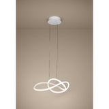 Riaza Pendant Light 83cm in white, a single LED band looping into an open knot shape, suspended on fine wires from a round ceiling canopy against a plain neutral background.