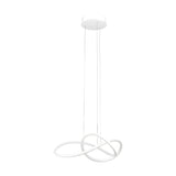 Riaza Pendant Light 83cm in white, a looped, knot-shaped LED band suspended on fine wires from a round ceiling canopy, shown against a plain white background.