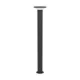 Rigosa outdoor LED floor lamp in black, slim steel post with round base plate and flat disc cap over a white plastic diffuser, shown on a plain white background.
