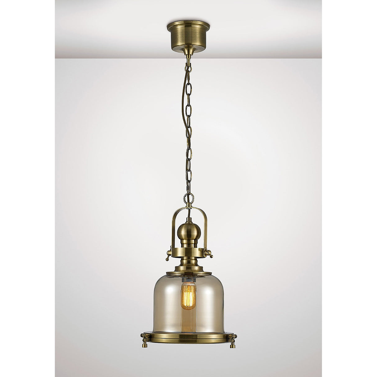 Riley 31cm Small Bell 1 Light Pendant Light - Antique Brass & Cognac