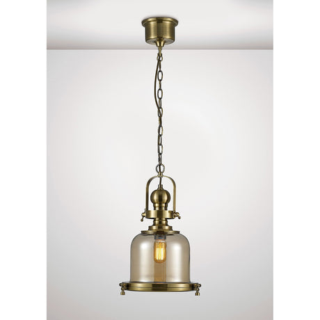 Riley 31cm Small Bell 1 Light Pendant Light - Antique Brass & Cognac