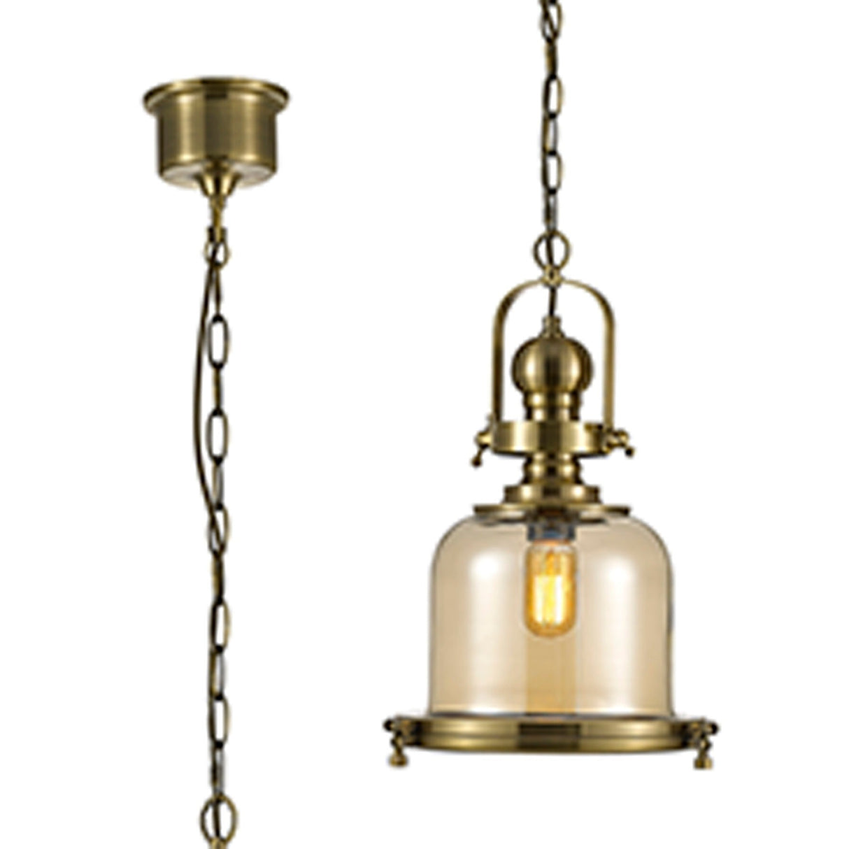 Riley 31cm Small Bell 1 Light Pendant Light - Antique Brass & Cognac