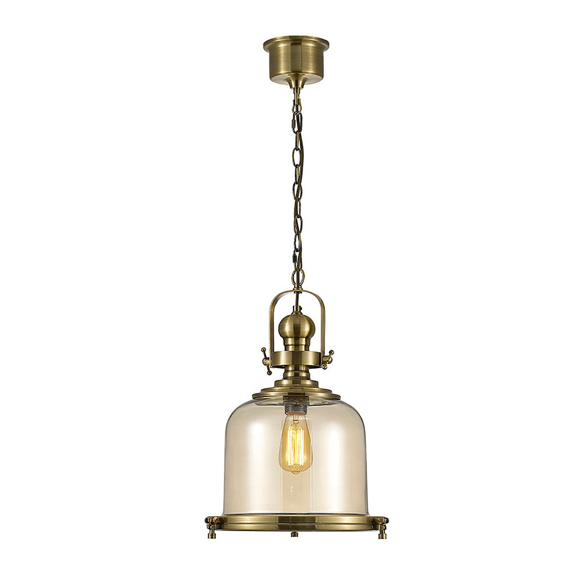 Riley 38cm Medium Bell 1 Light Pendant Light - Antique Brass & Cognac