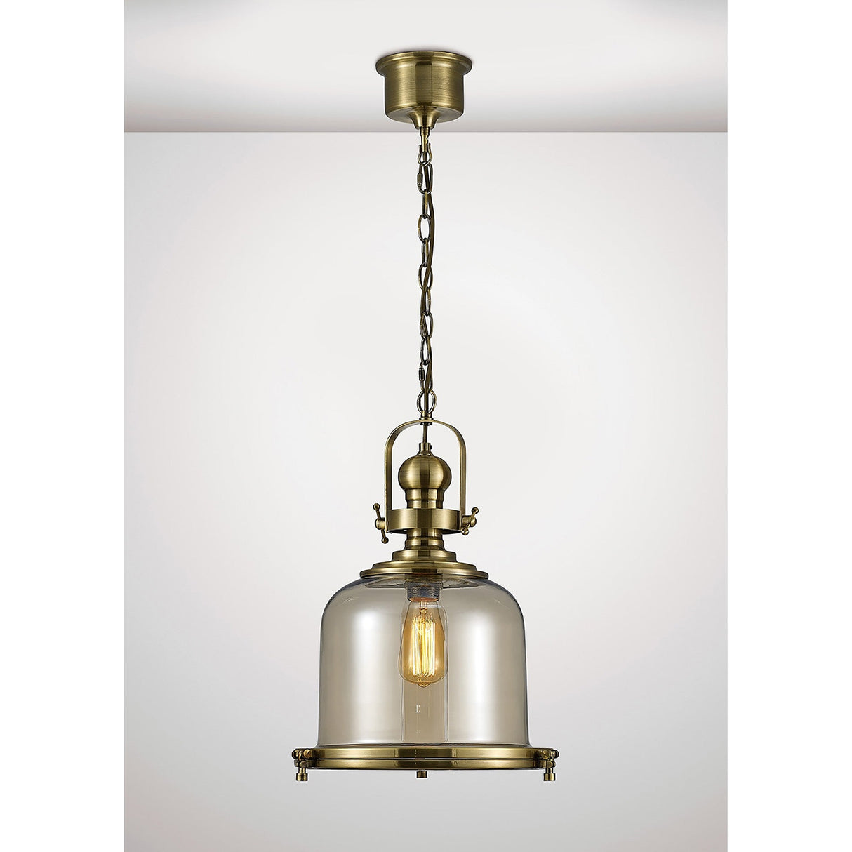 Riley 38cm Medium Bell 1 Light Pendant Light - Antique Brass & Cognac