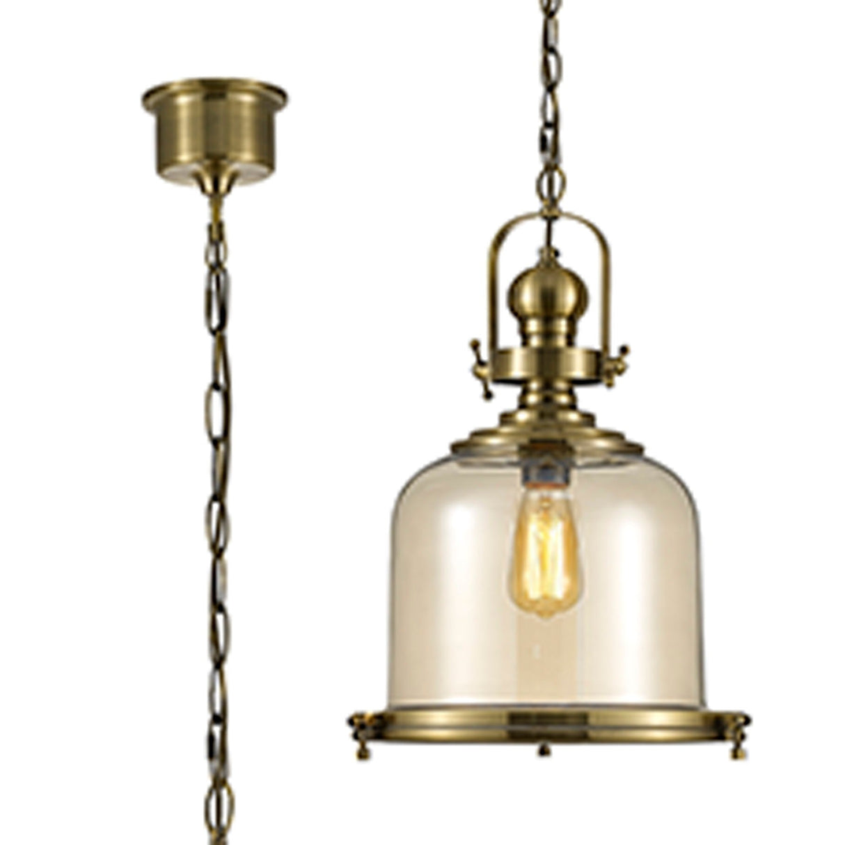 Riley 38cm Medium Bell 1 Light Pendant Light - Antique Brass & Cognac